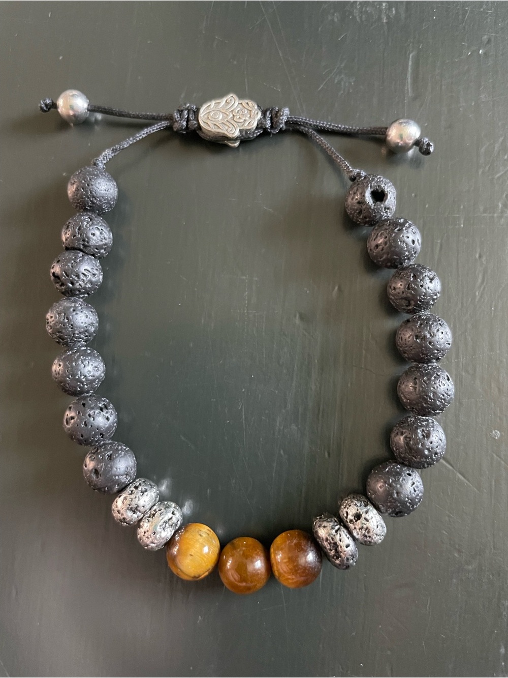 Black Lava Stone Bracelet with Brown Tiger Eye Accents